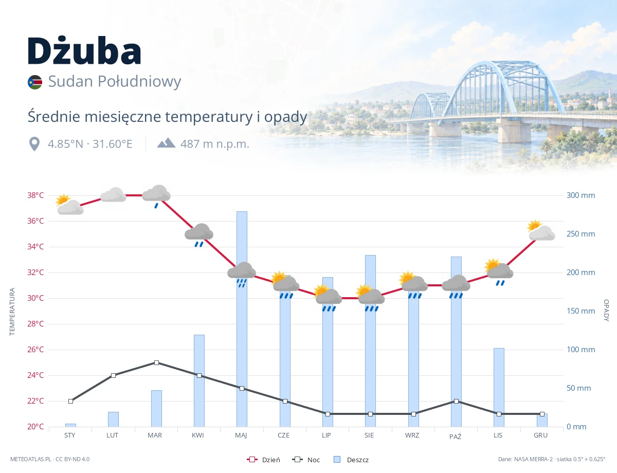 Dżuba - średnie miesięczne temperatury i opady