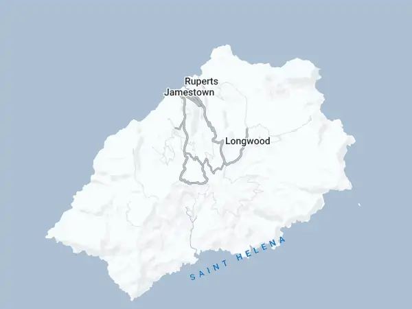 Mapa: Wyspa Świętej Heleny, Wyspa Wniebowstąpienia i Tristan da Cunha