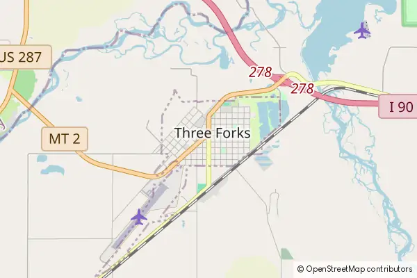 Mapa Three Forks